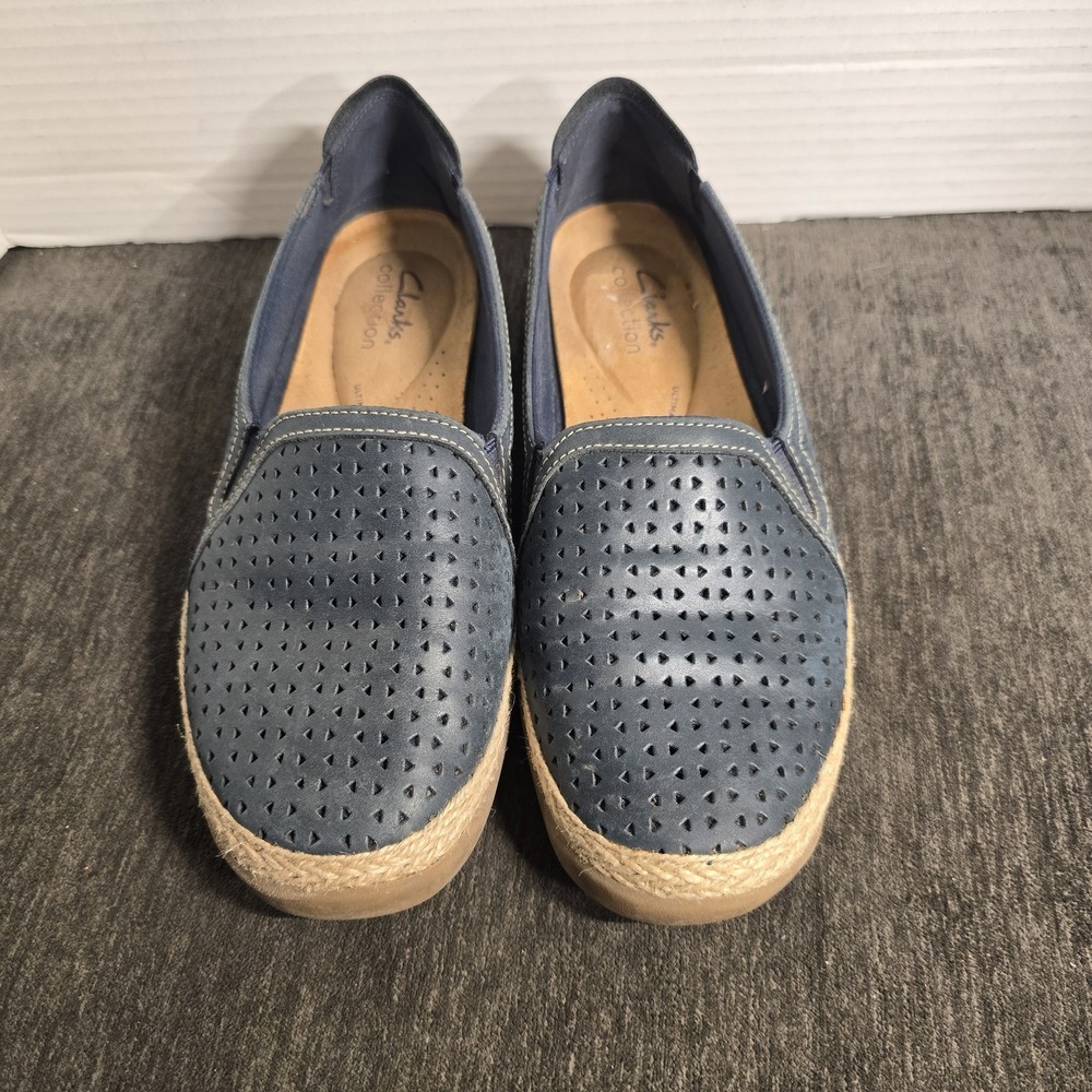 Clarks Collection Espadrille Slip-Ons Elaina Ruby Navy Womens Size 7.5 Comfort